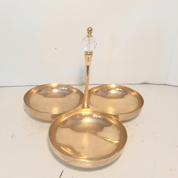 Elegant Bright Gold Colored MetalServing Tray with Crystal. Each dish 4 inches. - Picture 1 of 7